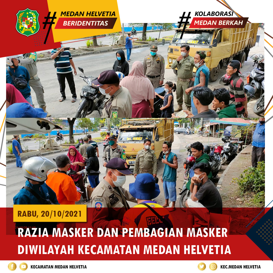 Razia Masker dan Pembagian Masker di Wilayah Kecamatan Medan Helvetia Rabu, 20/10/2021